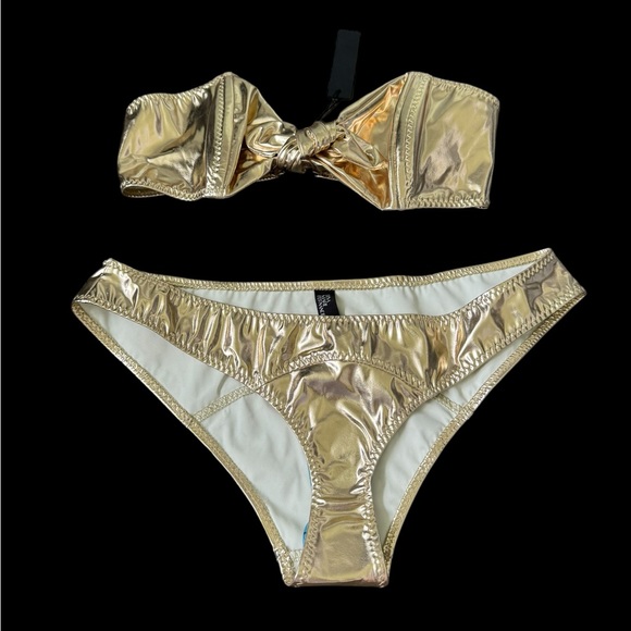 LISA MARIE FERNANDEZ***Rose Gold Bandeau Bikini Set***Size Med., Large****$398